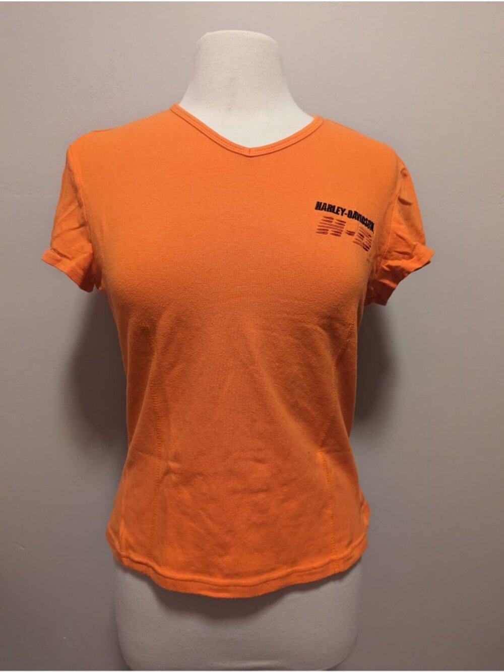 Harley-Davidson Womens Large Orange V-Neck T-Shirt